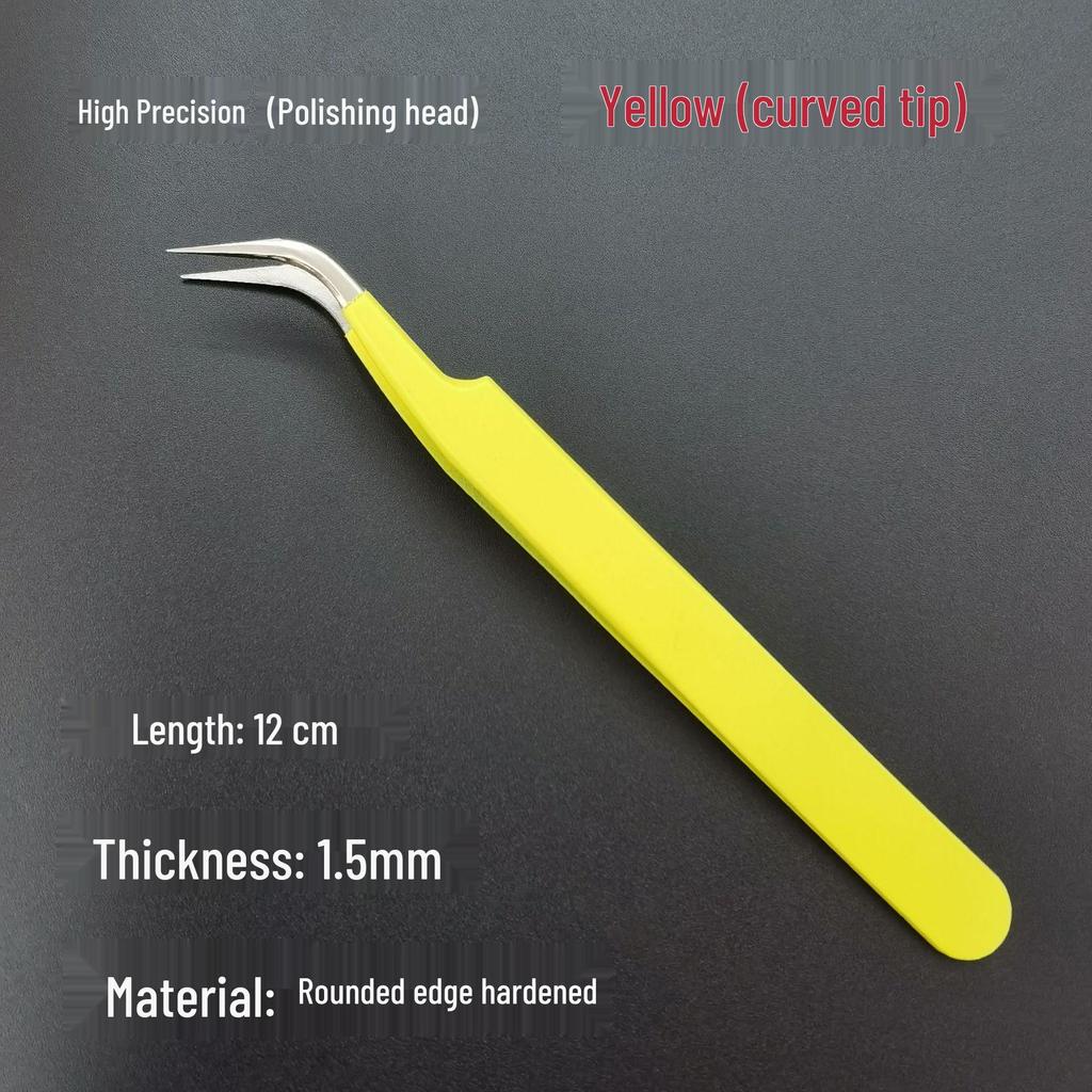 Black Anti-Static Stainless Steel Curved Tip Tweezers Set for Nail Art, Journaling, and Repairs