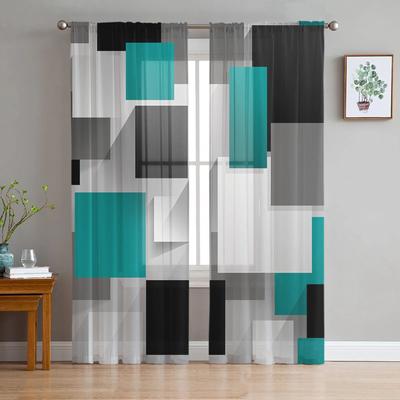 Geometrische Figur Aqua Grün Grau Schwarz Schlafzimmer Transparente Gardinen Urlaub Dekoration Fenster Voile Tüll Vorhang