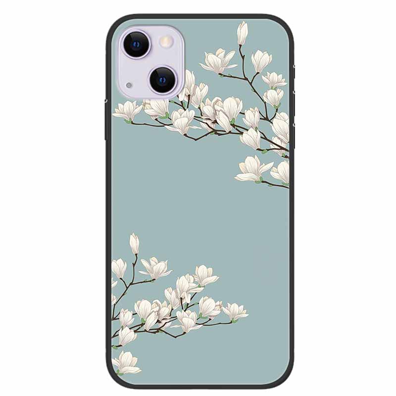 For iPhone 14/14 Plus Case Black Silicone Soft TPU Luxury Flower Animal Back Cover For iPhone 14/14 Plus New Shells for iPhone14