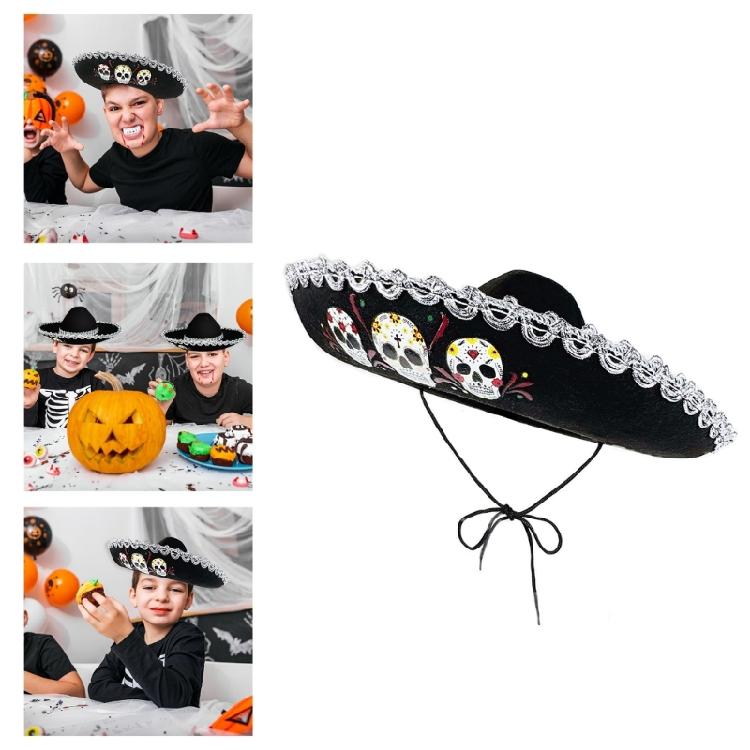 Children Fashionable Mexico Sun Hat with Unique Skull Pattern for Beach Trip and Daily Outings Festival Gathering