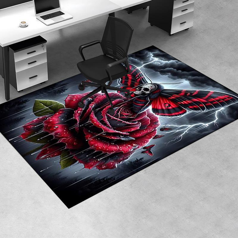 Chair Mat: Gothic Butterfly & Rose Office Carpet Large Size, Home Decor, Sofa Rug, Gift for Office and Living Room