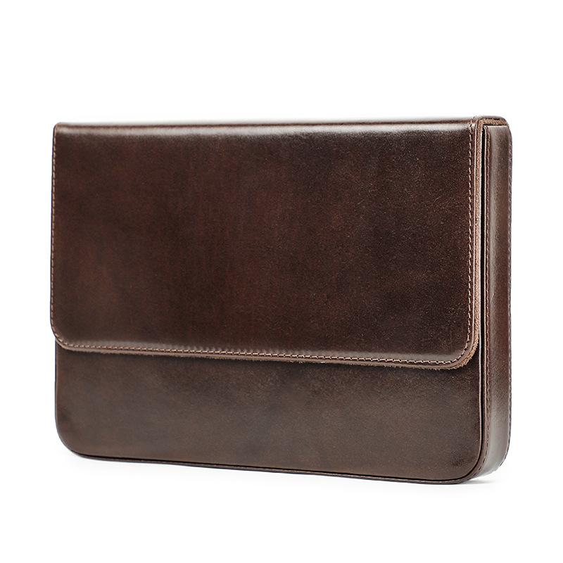 

Пенал из натуральной кожи на 12 штук, ручной работы, выдвижного типа, съемный, с магнитным креплением для хранения ручек темно-коричневого