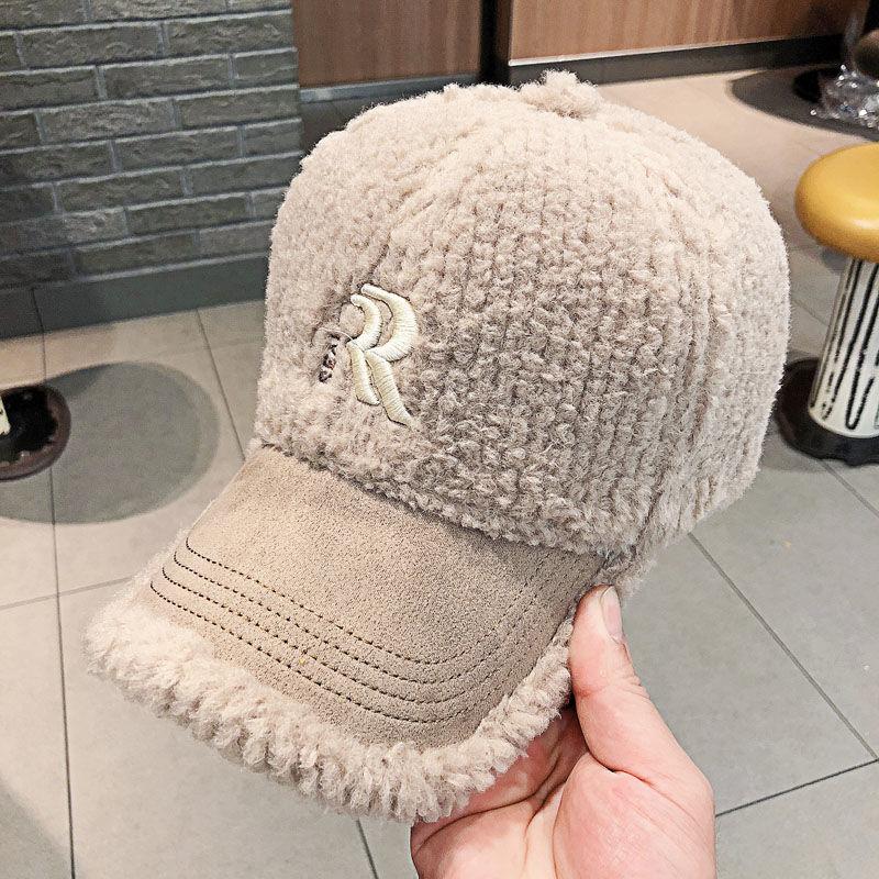 Autumn and Winter Lamb Wool Letter Cap Fashion Versatile Hat New Thermal Baseball Cap Women