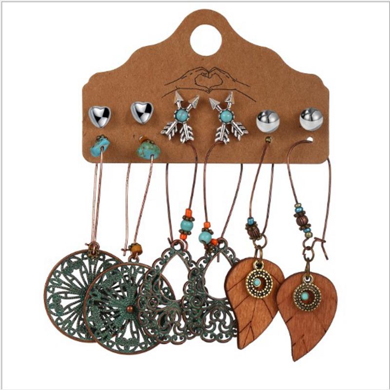 Vintage Big Round Multicolor Beaded Earrings Set for Woman Ethnic Boho Tassel Feather Long Dreamcatcher Drop Earrings