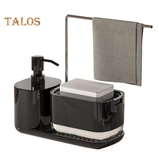 

Набор дозаторов мыла для рук и посуды. Полый поддон для быстрого дренажа. Нескользящее основание. Съемный держатель для губки и держатель для тряпок. Кухонная мойка. Столешница 5-в-1. чёрный