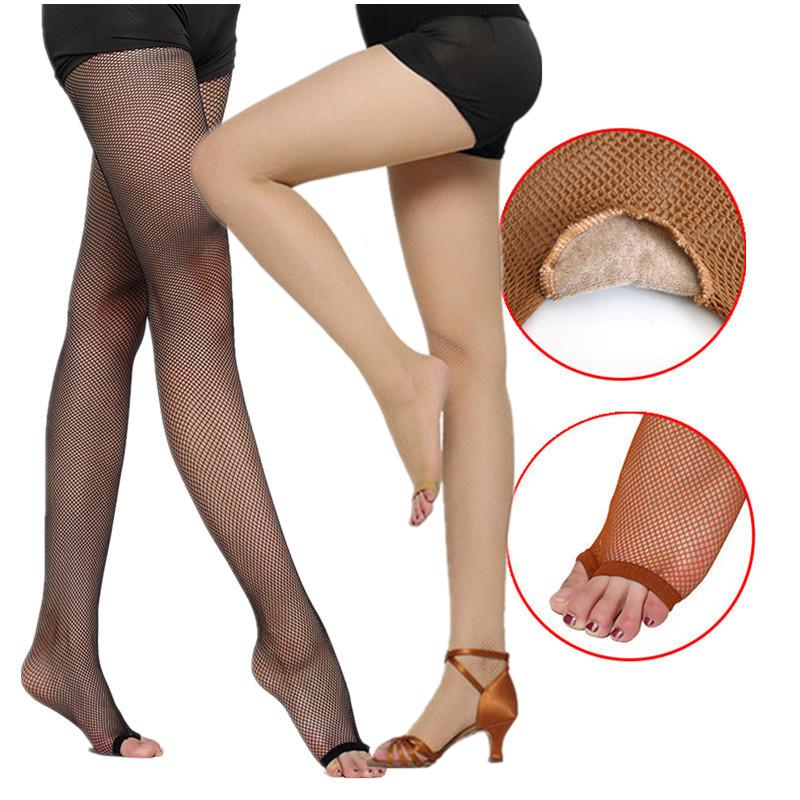 2 Paires Collants Professionnels Danse Latine Femmes Sexy Bas résille Collants Leggings Danse Latine Élastiques Amincissants Ouvert aux Orteils Bas en résille One Size beige
