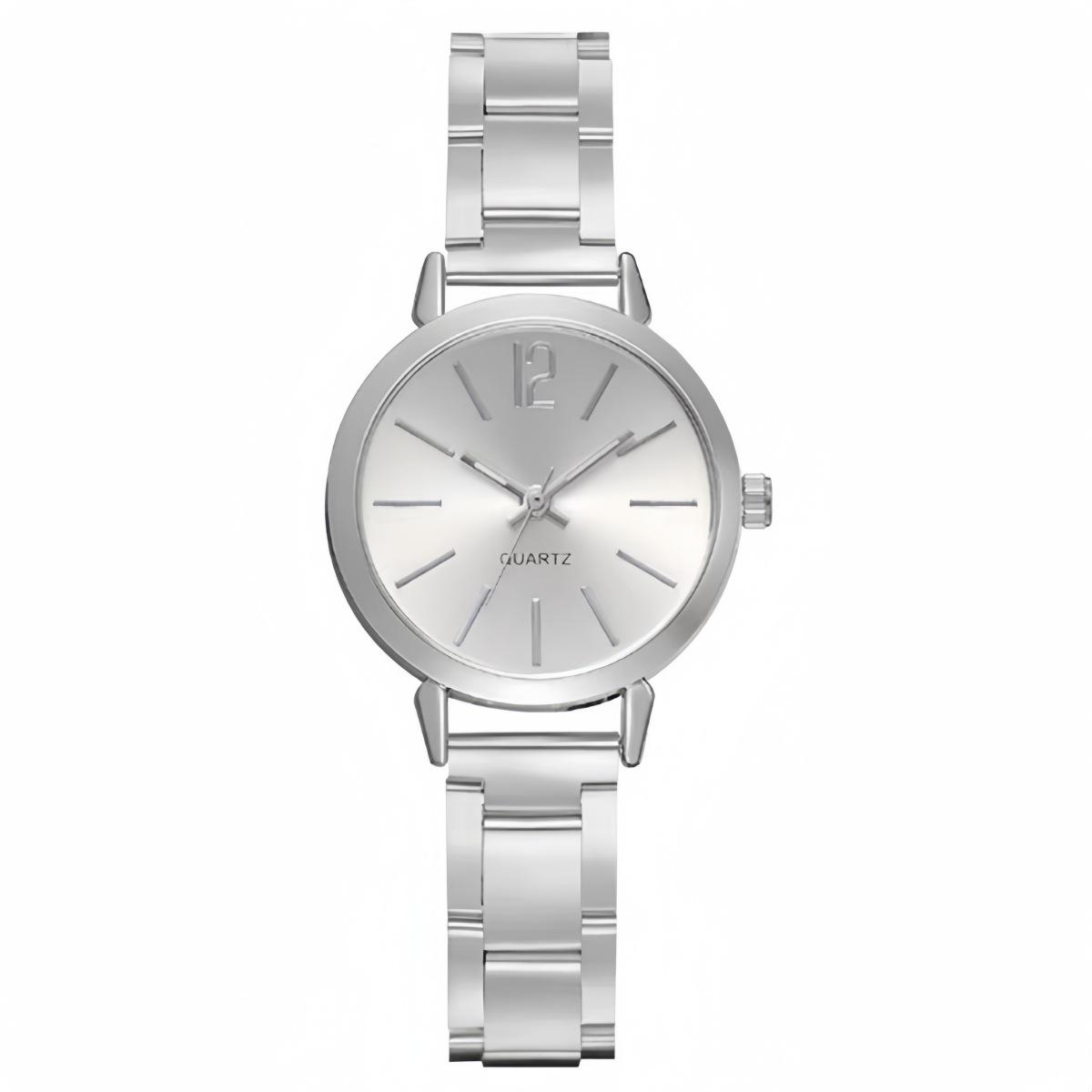 Damen Trendy Edelstahl Quarz Uhr & Armband Set white