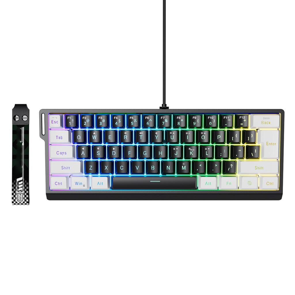 Wired Keyboard 60 Percent 61 Keys RGB Backlit Mechanical Feel Portable Computer Keyboard for Gaming Work
