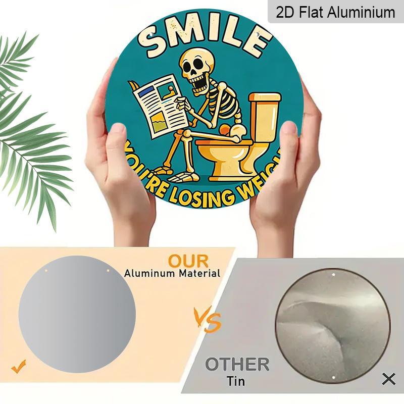 2D Flat Aluminum 7.87 Inch X 7.87 Inch Humorous Skull Bathroom Wall Decoration. Suitable for Bars, Living Rooms, Kitchens, Parties, Cafes, Porches