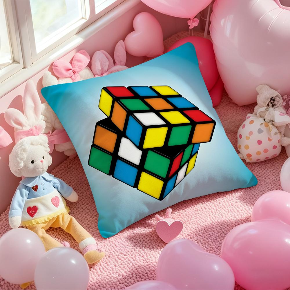 cartoon style Rubik's cube Cute Cushion Cover Pattern Printed Pillowcase for Living Room Sofa Cushion Cover & Bedroom Decor