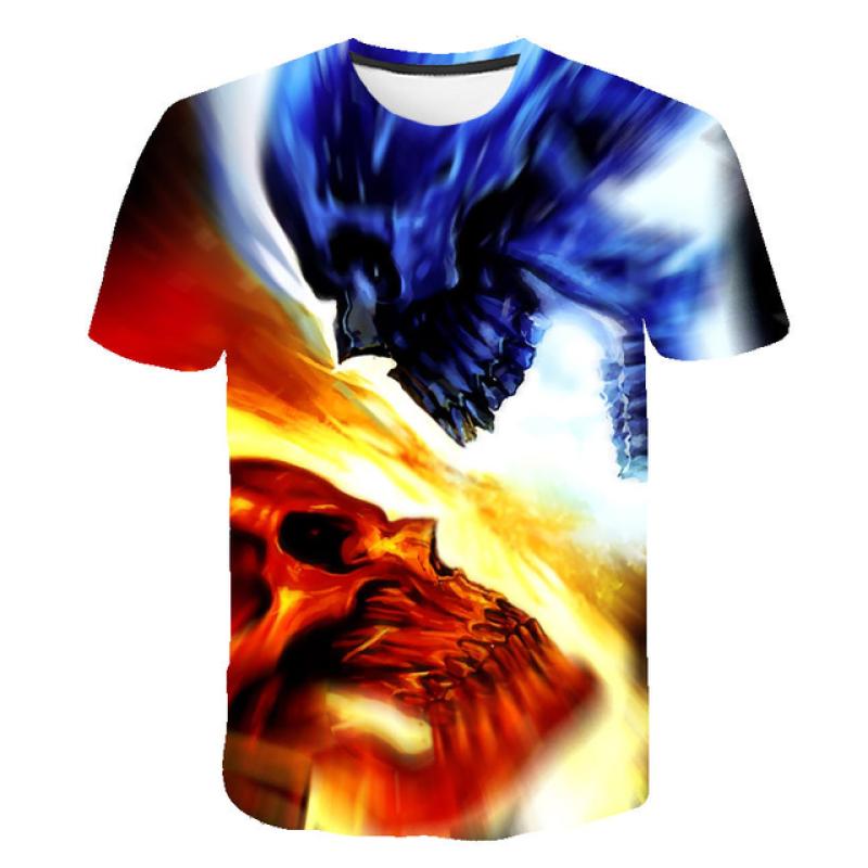 Summer Men's T-shirt Casual Round Neck Short-sleeved T-shirt Devil Skull Fashion Trendy Brand Skull 3D T-shirt Streetwear Tops