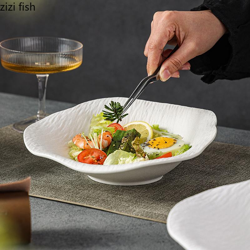 Stenmönstrad Oregelbunden Keramisk Djup Skål Dessertskål Salladsskål Pastaskålar Restaurang Molekylär Gastronomi Specialitet Porslin