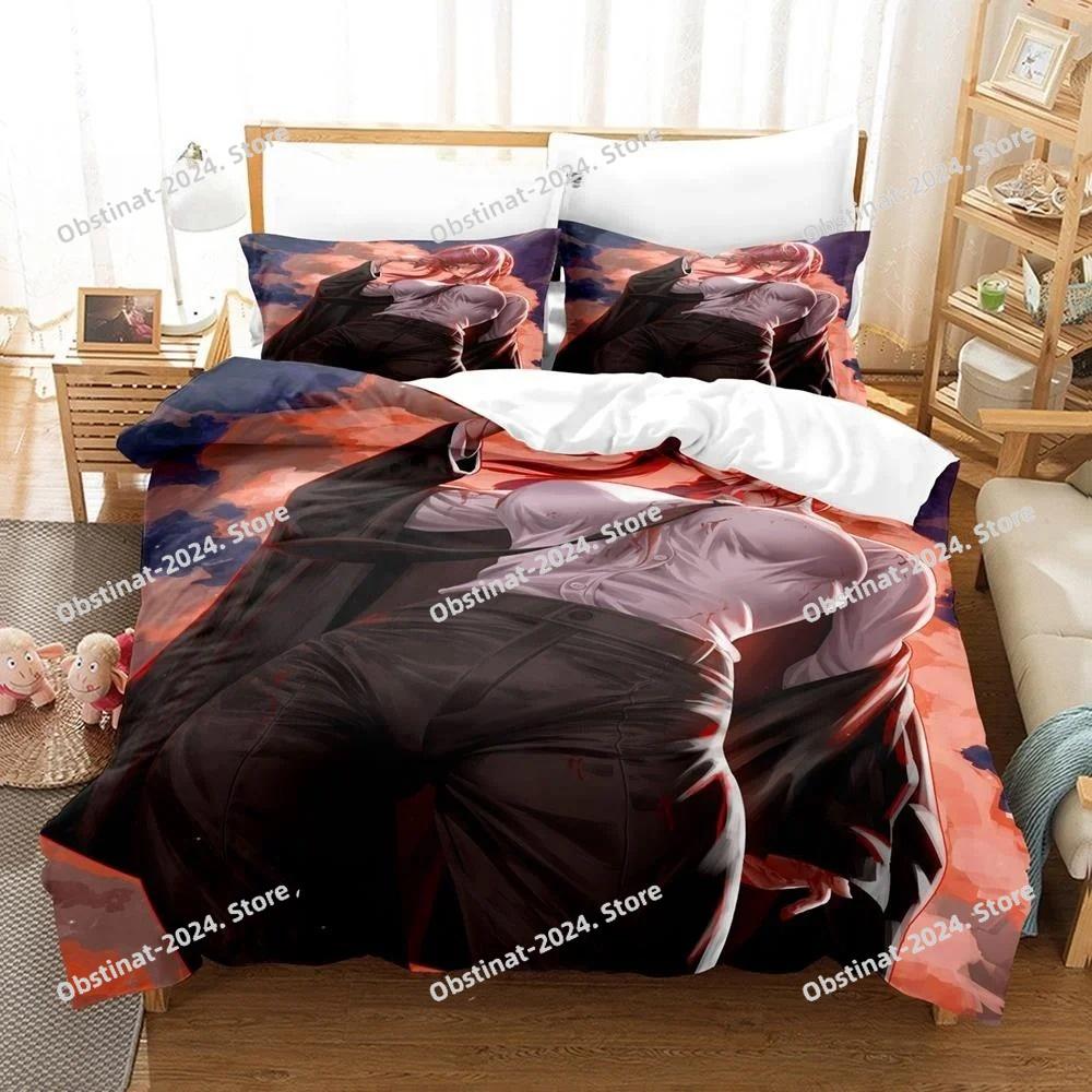 3D Druck Anime Chainsaw Man Makima Bettwäsche-Set, Bettdeckenbezug Bett-Set Steppdeckenbezug Kissenbezug, King Queen Twin Größe Jungen Mädchen Erwachsene