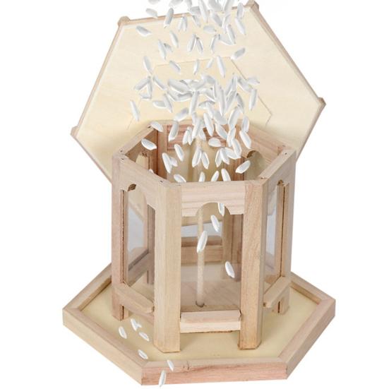 Bird Feeder High Capacity Hexagon Shaped Roof Wood Creative Bird Nest for Garden