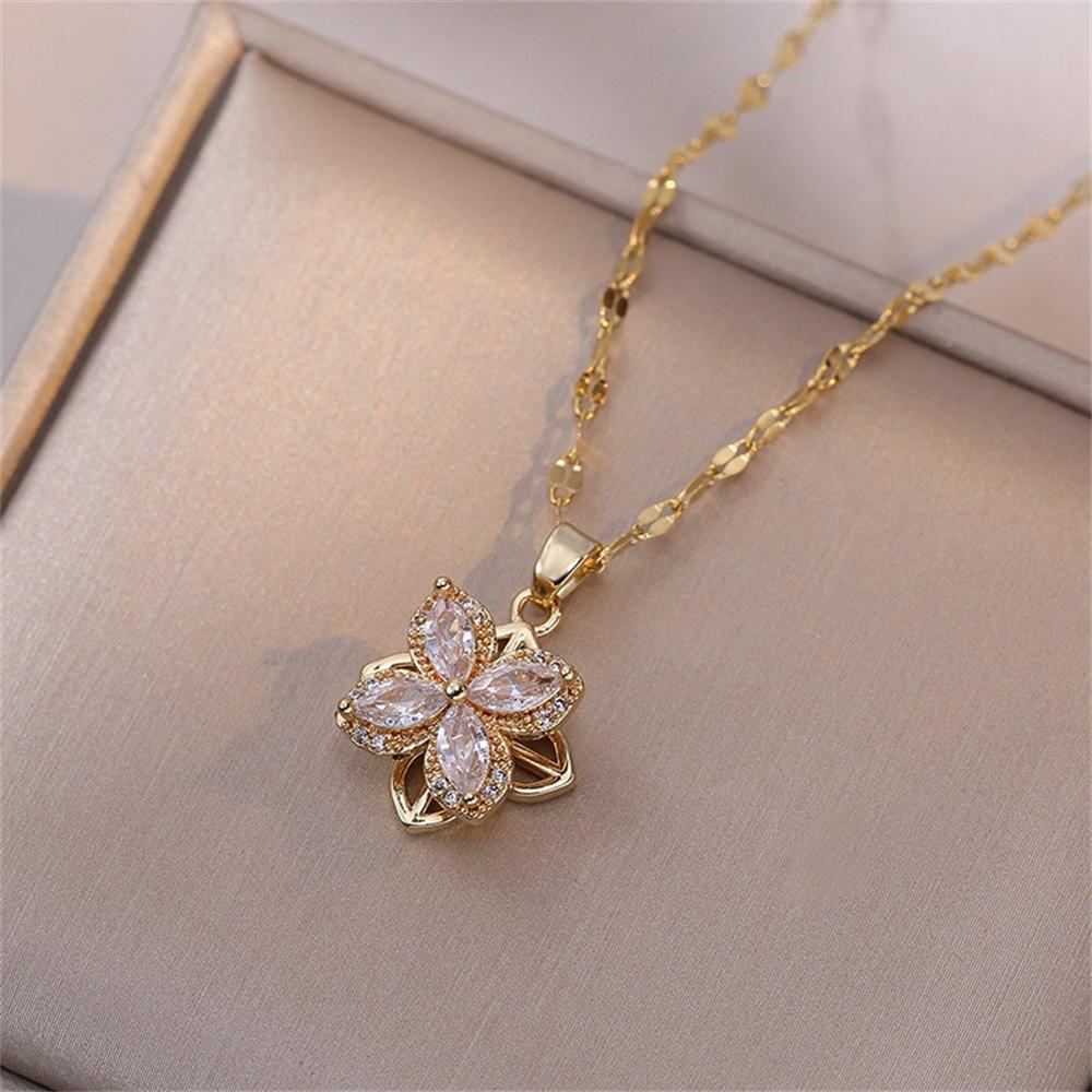 Necklace Women's Japanese and Korean Rotating Micro Inlaid Zircon Rotating Fashion Set Clavicle Chain Necklace Jewelry
