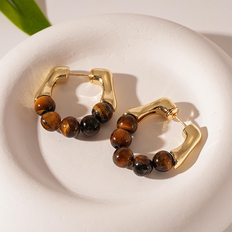 Майярд Искусственный Тигровый Глаз Бусины Геометрические Серебряная Игла Покрытие Настоящим Золотом Ретро Серьги