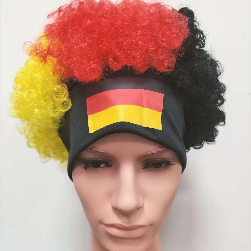 Fotbalový zápas Národní vlajka Paruka Afro vlasy Dekorace Fotbalový fanoušek Oslavné rekvizity
