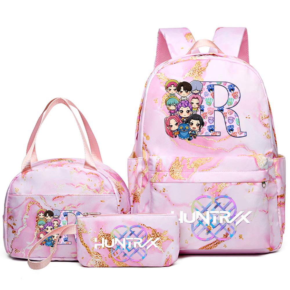3Pcs/set 26 English Letter Kpop Printed Backpack Handbag Pencil Case for Teenager Student Girl Boy Bookbag Schoolbag Women Large Capacity Travel Bag