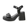 2025 Summer Thick Heel Sandals Women's One-word Buckle French High Heel Sandals Women's Large Size Casual Sandals