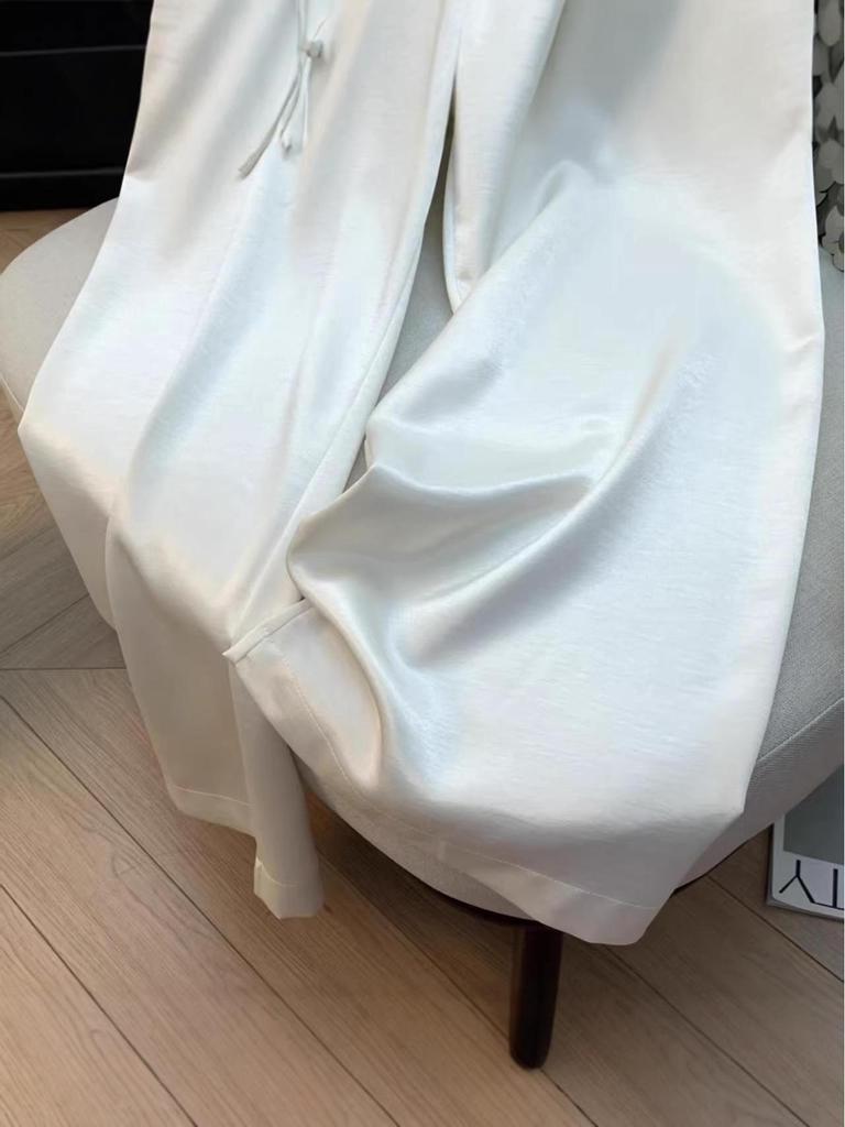 Pantaloni a zucca in raso a vita alta: Nuovo Stile Cinese, Vita Elastica Modellante, Gamba Dritta, Versatile e Trendy