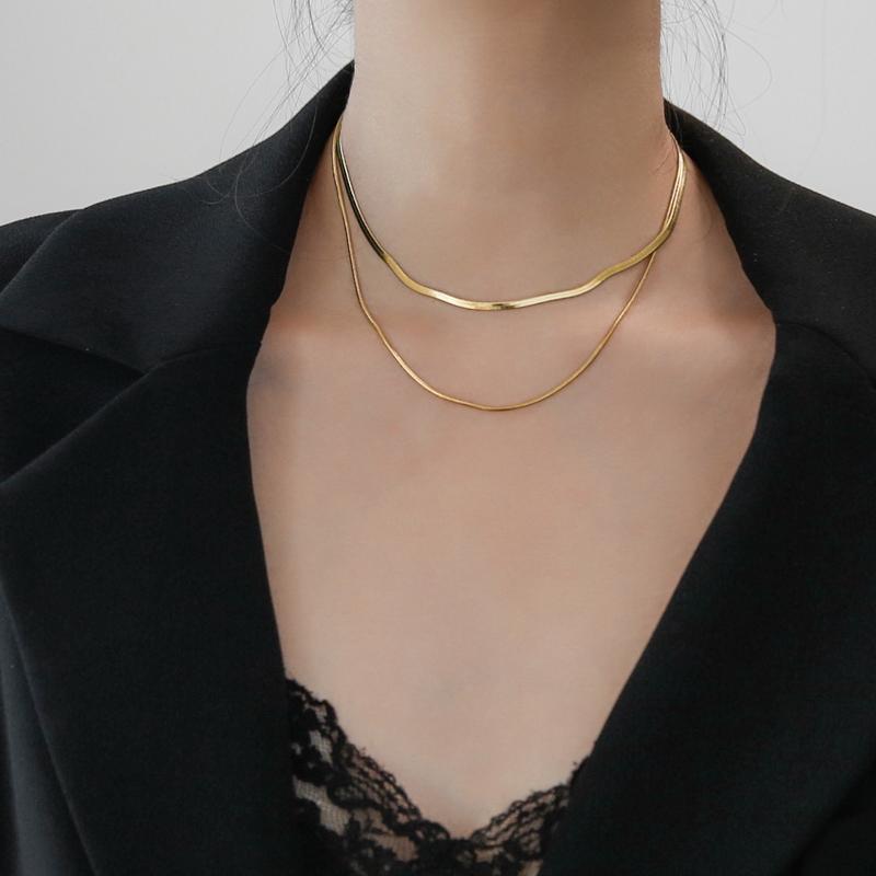 IF ME Layered Gold Snake Bone Chain Necklace for Women Simple Ins Vintage Collar Chain Choker Accessories