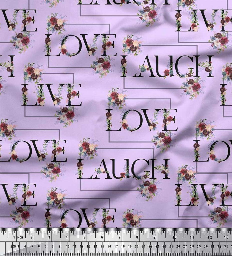 Soimoi Japan Crepe Satin Fabric Floral Love Text Fabric Prints By Metre 42 Inch