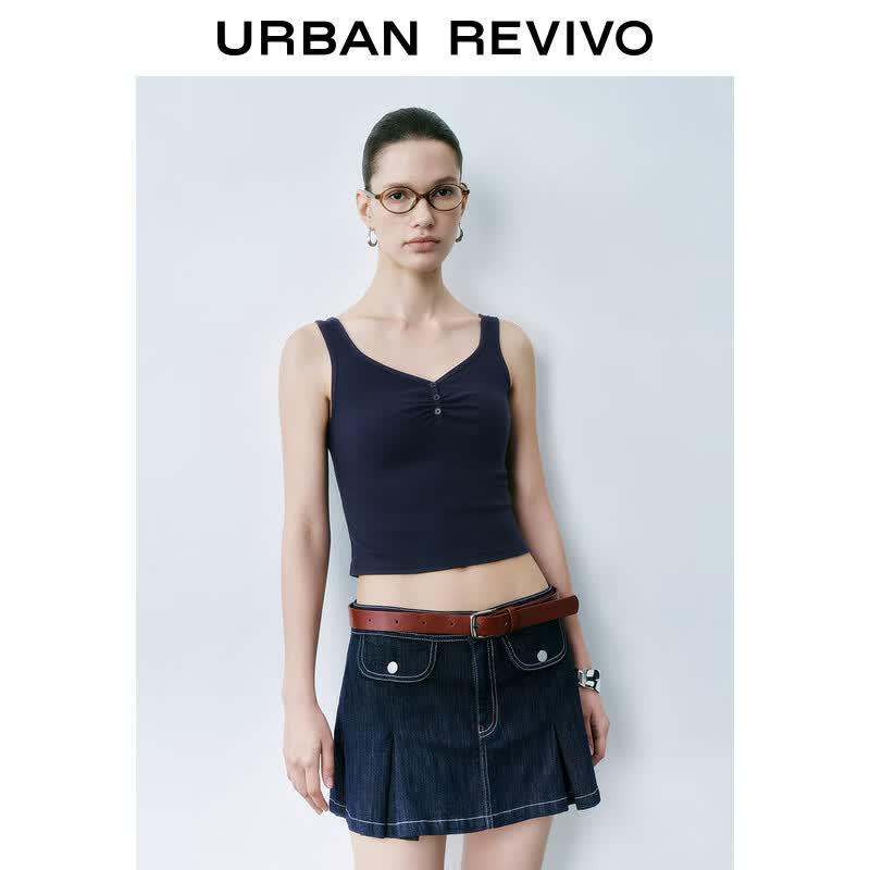 UR Women s Solid Pleated Slim Fit Camisole Top XS темно-синий