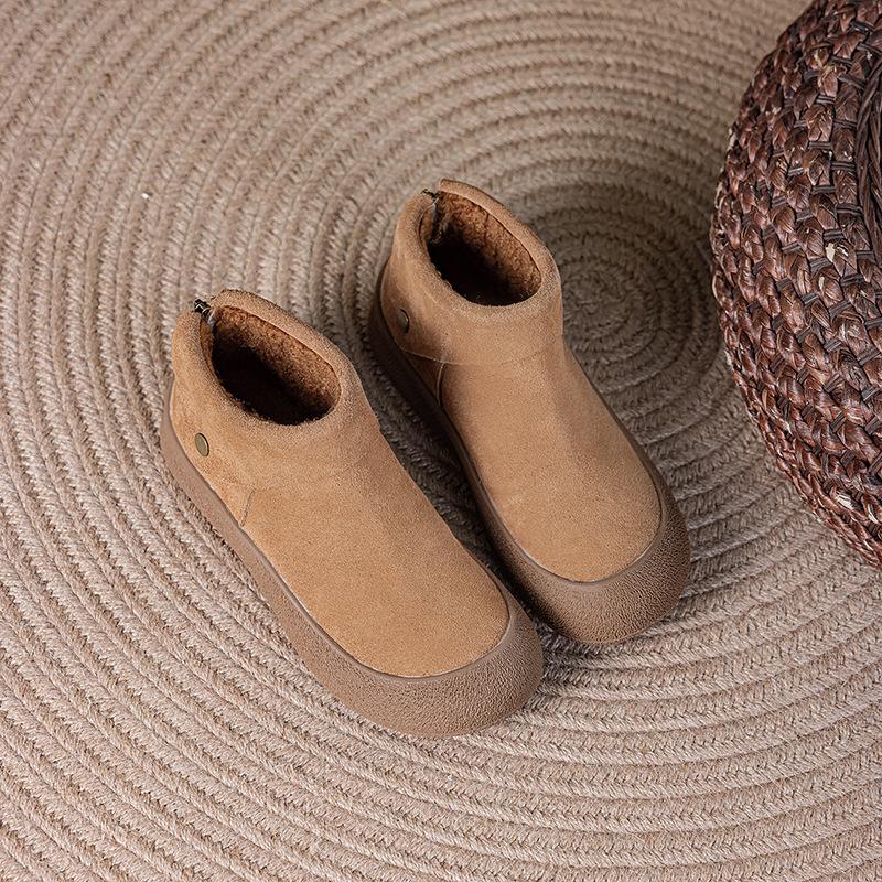 2026 Autumn/Winter New Leather and Velvet Warm High Gang Boken Shoes Women's Cotton Shoes Snow Boots Large Women's Shoes