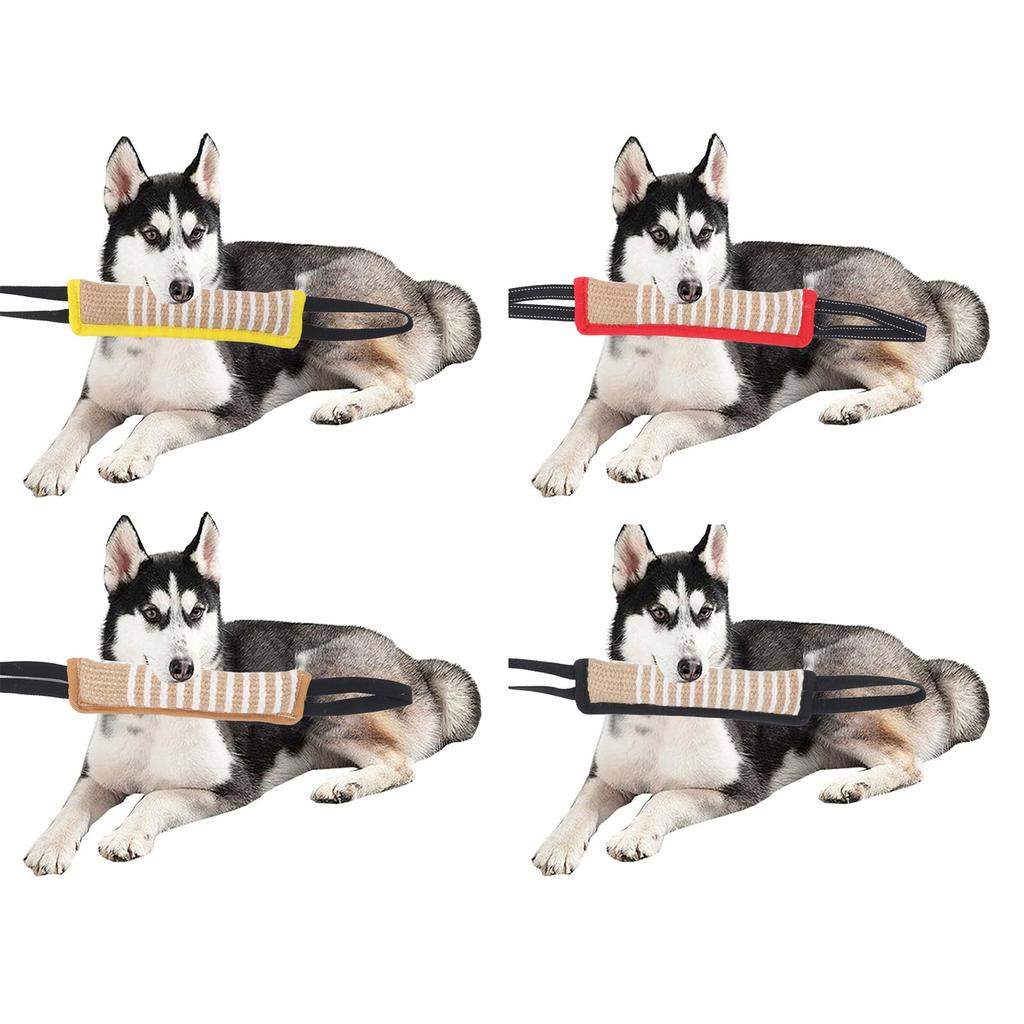 Dog Bite Pillow Tear Resistant Linen Interactive Puppy Training Tug Toy with Reflective Handle for M