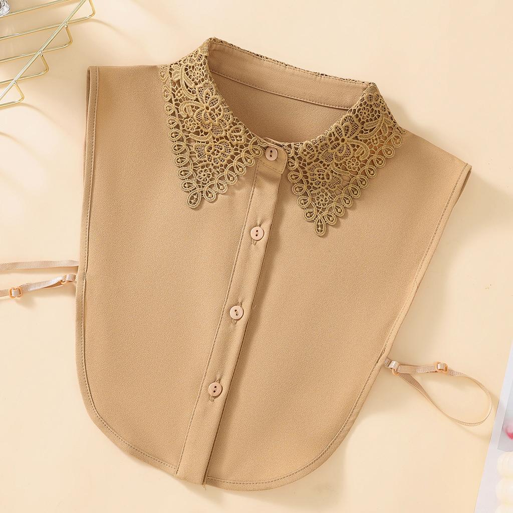 Elegant Monochrome Hollow Fake Collar Women's Stylish Half Shirt Chiffon Dickey Collar Casual Inside False Collar