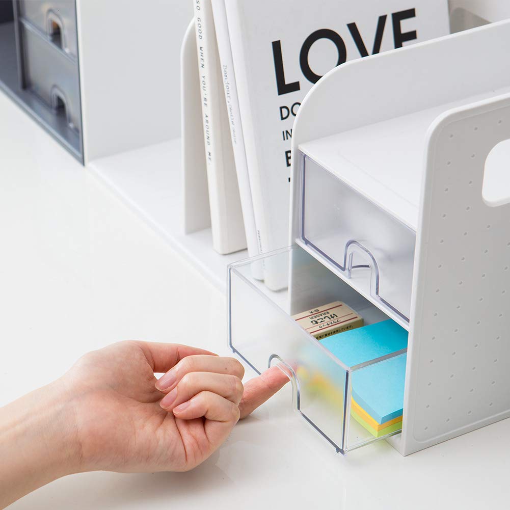 LITEM. Mint Bookstand, Book Rack with Drawer, Book Stand, Bookends, Desktop Storage, Office Storage, Stylish Stationery Organizer, Storage Box, Small