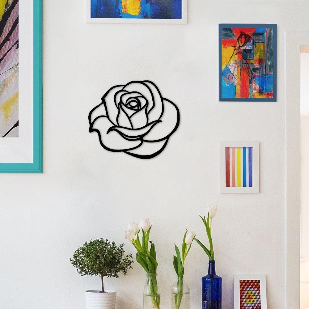 20cm Rosenknospe | Garten Metall Wandkunst Stahl Terrassendekor, Mattschwarze Wandbehangdeko Wandkunst für Zuhause Schlafzimmer Wohnzimmer