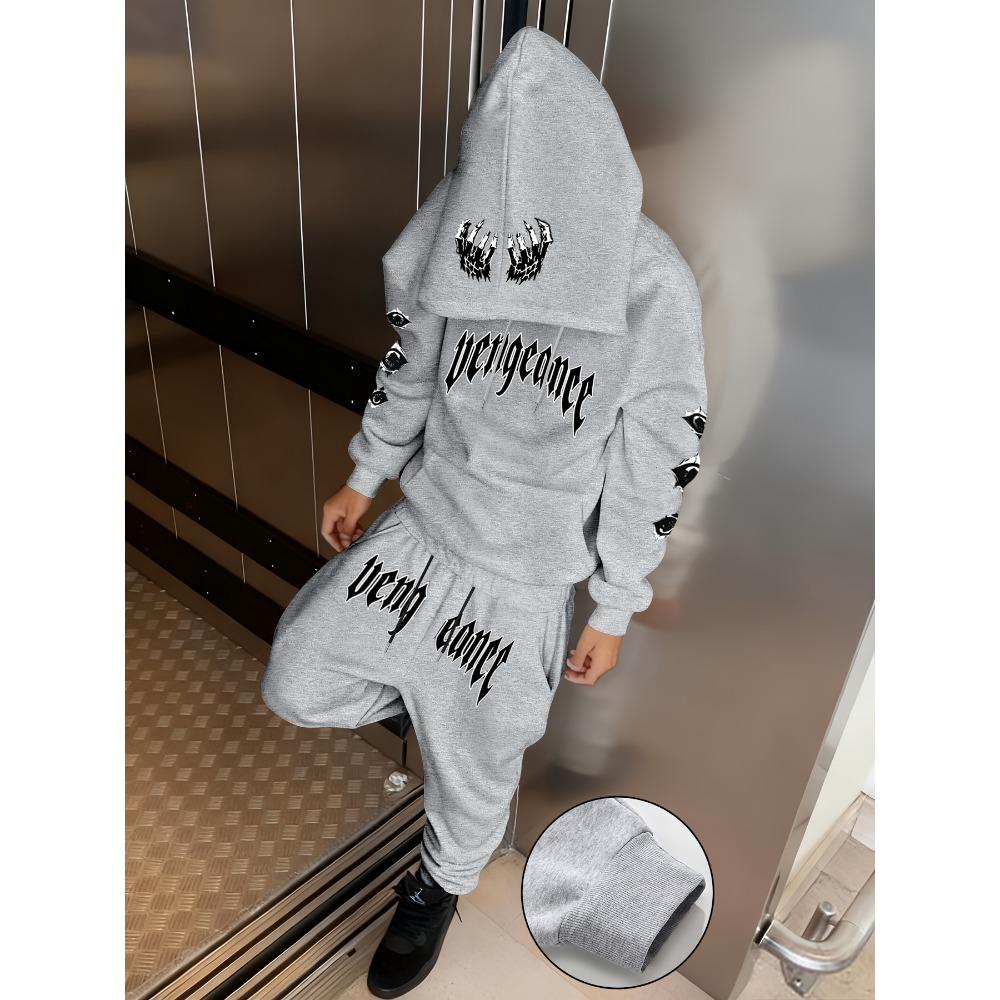 

Men s Casual Set 2 Piece Printed Drawstring Pocket Hoodie and Sports Drawstring Pants Set, a Must Have for Fashionable Men S серый