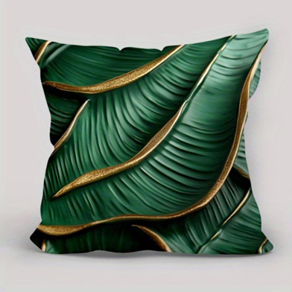 1/4pcs Exquisite Green and Gold Leaf Patterned Pillowcases Sofa Cushion Cover Home Bedroom Room Decoration
