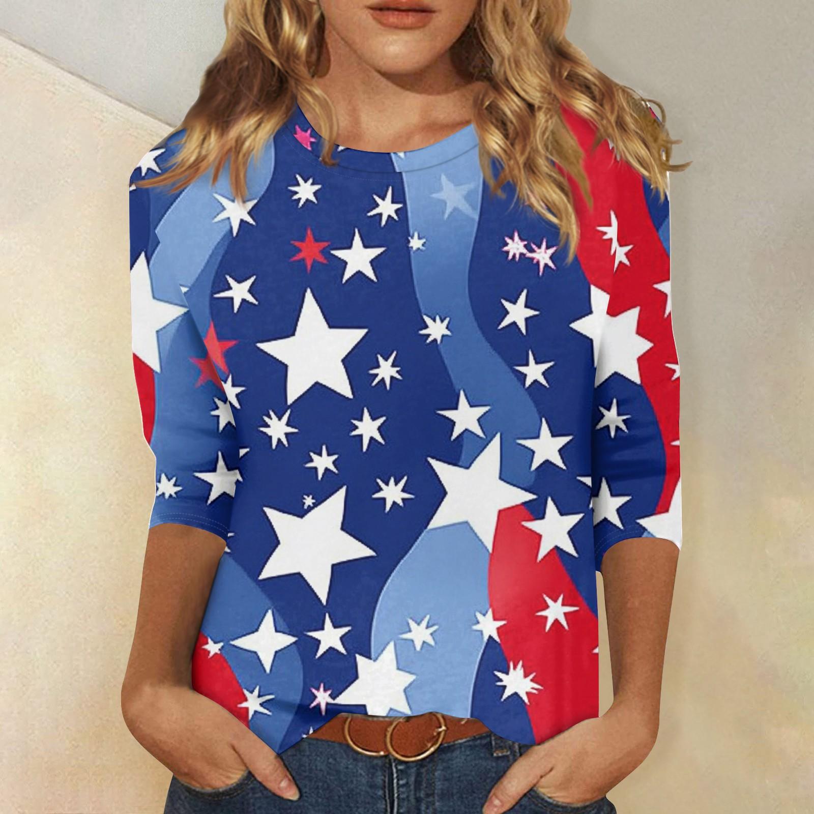 

Женская мода повседневная футболка с круглым вырезом и рукавом 3/4 свободная женская футболка S синий