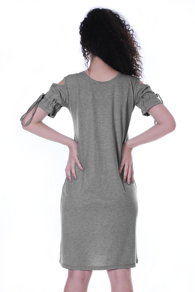 Moomaya Cold Shoulder T-shirt Dress Round Neck Casual Knee Length Summer Dresses For