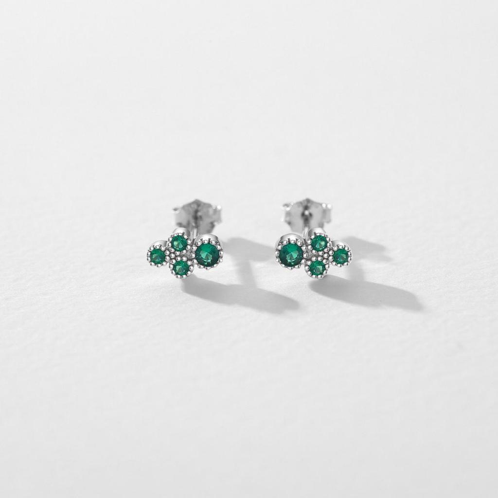 MODIAN Real 925 Sterling Silver Cute Mini Tiny Small Vintage Green Stud Earrings For Women Pave Setting CZ Fine Jewelry Gift