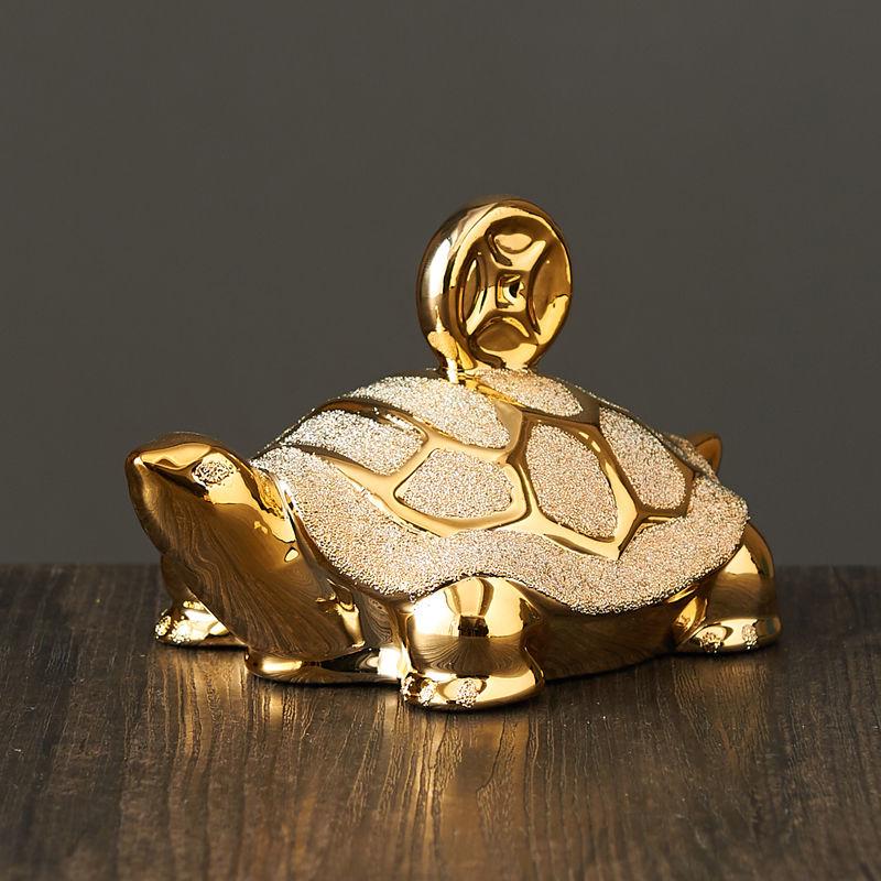 Gold-Plated Ceramic Turtle Figurine - Feng Shui Home Decor Ornament