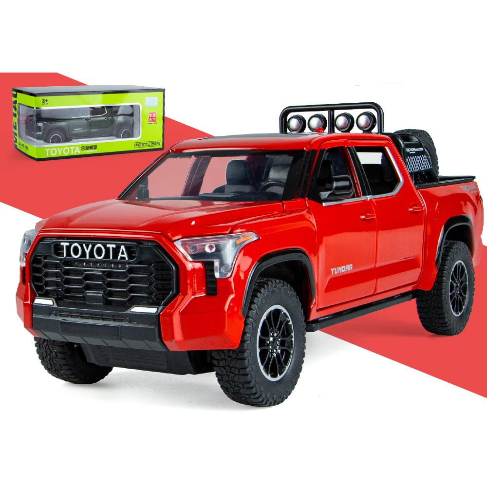 

1/24 игрушечные грузовики для мальчиков Toyota Tundra, литая под давлением металлическая модель, игрушечный пикап, модель автомобиля с откидной спинкой, игрушечные грузовики со светом и звуком для мальчиков 4-7 лет 1/24-Size:22*9.5*9cm красный