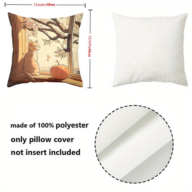 Autumn Cat Pattern Decorative Throw Pillow Cover 2D Printed Polyester Sofa Cushion Case for Home Living Room Decor