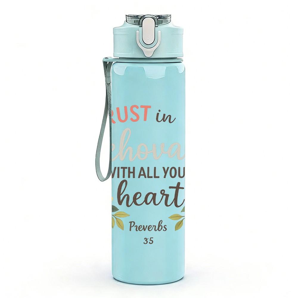 1PC Trust In Jehovah Floral Wreath 750ml Color Plastic Sports Water Bottle Leakproof Flip Straw Lid Suitable for Sports Office Home Use