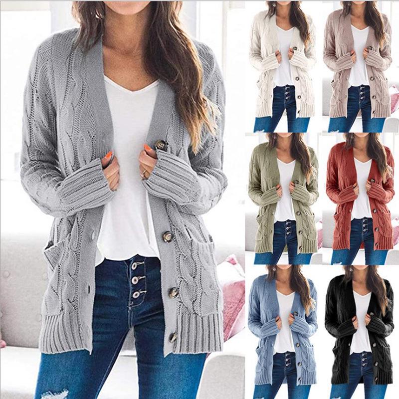 Autumn/Winter V-Neck Cardigan Sweater for Women - Single-Breasted Long Sleeve Knitwear Coat