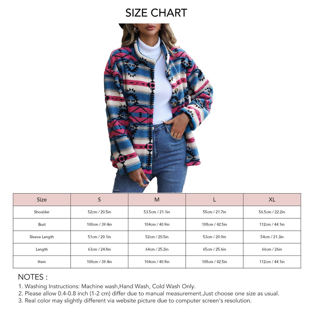 Womens Aztec Shacket Jacket Geometric Patterns Long Sleeve Button Down Fleece Short Coat for Home