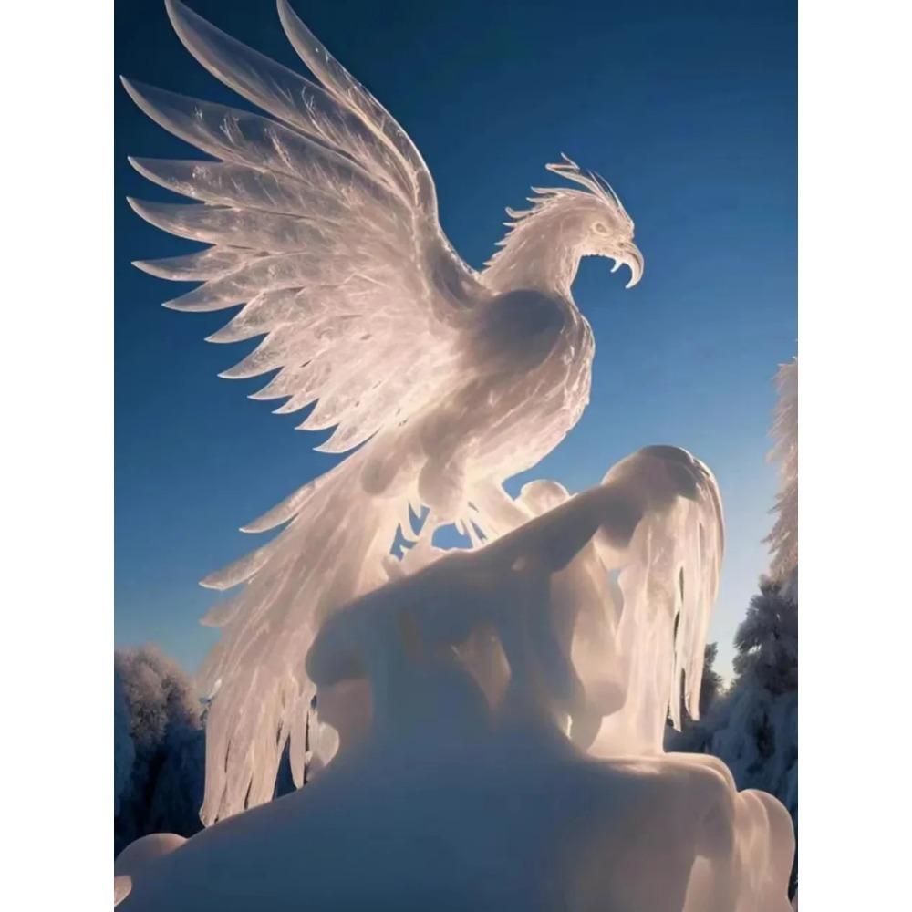 Diamantmaleri Full Drill Ice Skulptur Phoenix Rund Diamantmaleri Håndlaget Flower Fox Diy Diamond Mosaikkmaleri Hjemdekorasjon