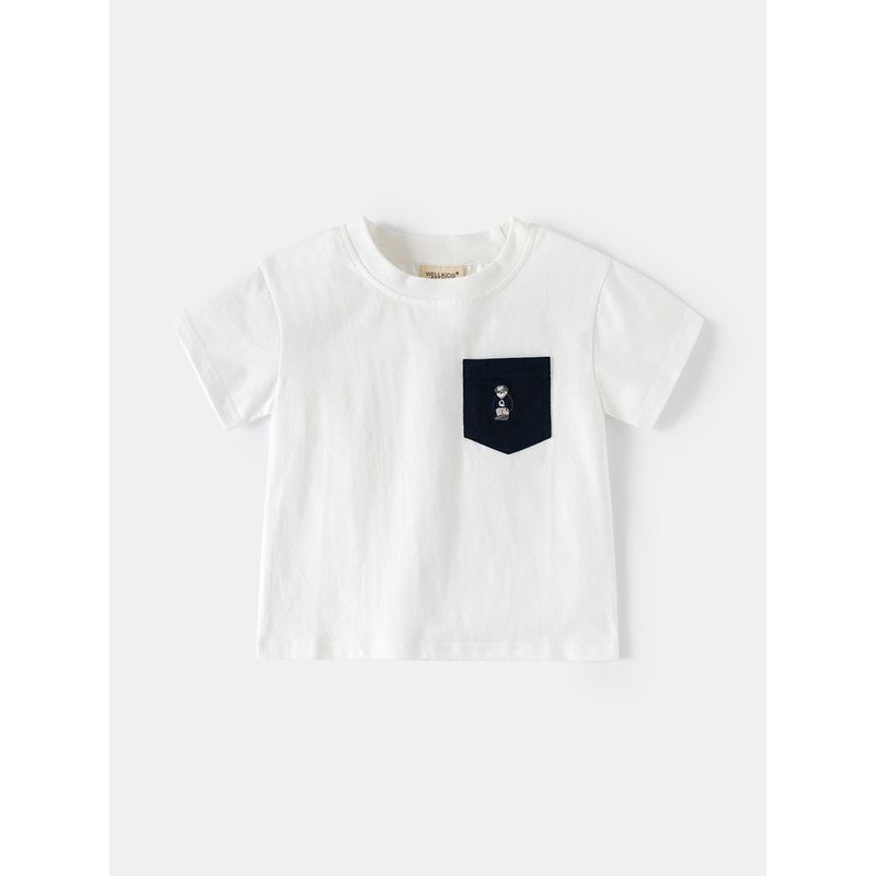 Boys' Pocket Short sleeve T-shirt Children's Half Sleeve round Neck Top Summer Thin Baby Boys' Cotton Stripe Children's Clothing