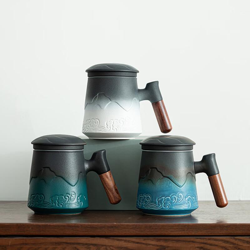 Tasse en céramique OLOEY avec poignée et couvercle en bois, Édition de luxe Vue de Shanhai