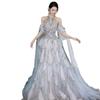Evening dress women's 1011 new neck engagement morning robe heavy industry light luxury bridal toasting clothes host catwalk dress
