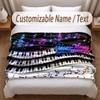 Music Piano Theme Soft Blanket Personalized Custom Name Text Print Warm Blanket Home Sofa Bedroom Decor
