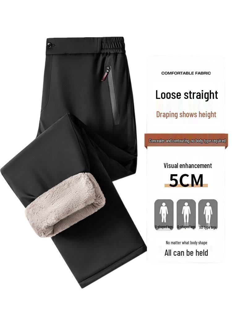 Romon Winter Elderly Men's Thickened Fleece-Lined Casual Cotton Pants