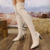 Elegant Women's Stiletto Heel Over The Knee Boots Pointed Toe Slip On Long Botas Mujer 2025 Autumn Slim Flock Thigh High Boots